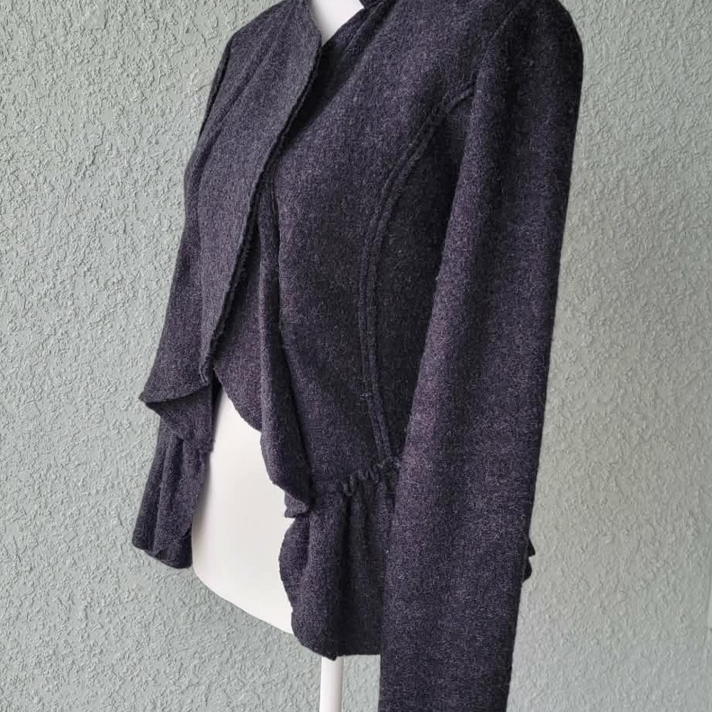 Cache 100% Wool Peplum Jacket Small Fitted Blazer Gray Draped Front Tailored - Picture 9 of 11